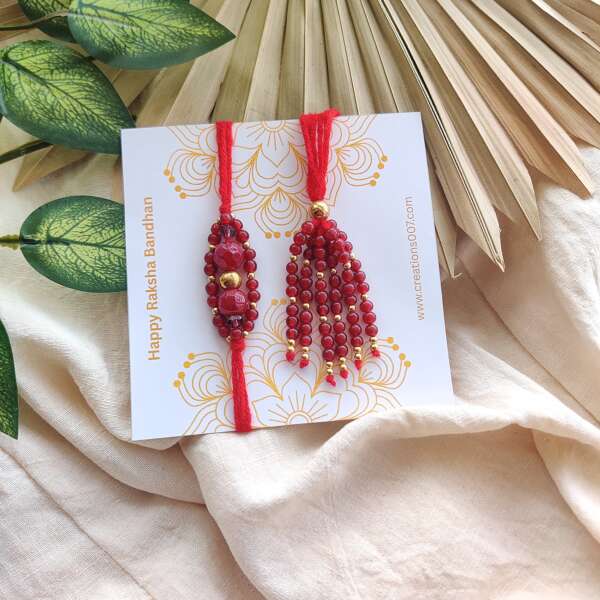 Handmade Couple Rakhi | Red Beaded Rakhi