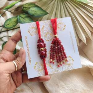 Handmade Couple Rakhi | Red Beaded Rakhi
