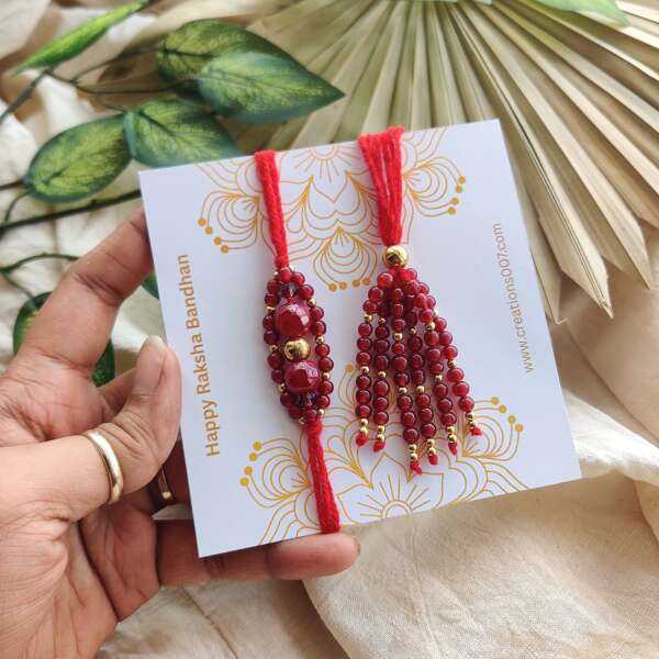 Handmade Couple Rakhi | Red Beaded Rakhi
