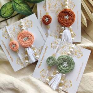 Handmade Couple Rakhi | Rose Embroidery Rakhi