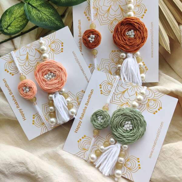 Handmade Couple Rakhi | Rose Embroidery Rakhi