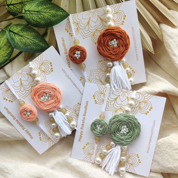 Handmade Couple Rakhi | Rose Embroidery Rakhi