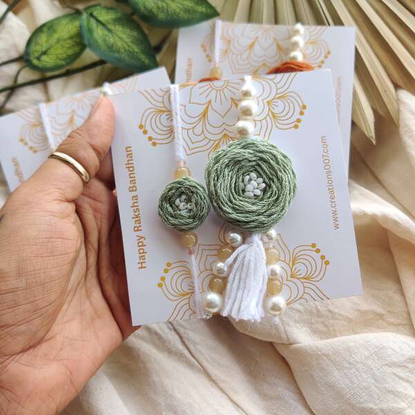 Handmade Couple Rakhi | Rose Embroidery Rakhi